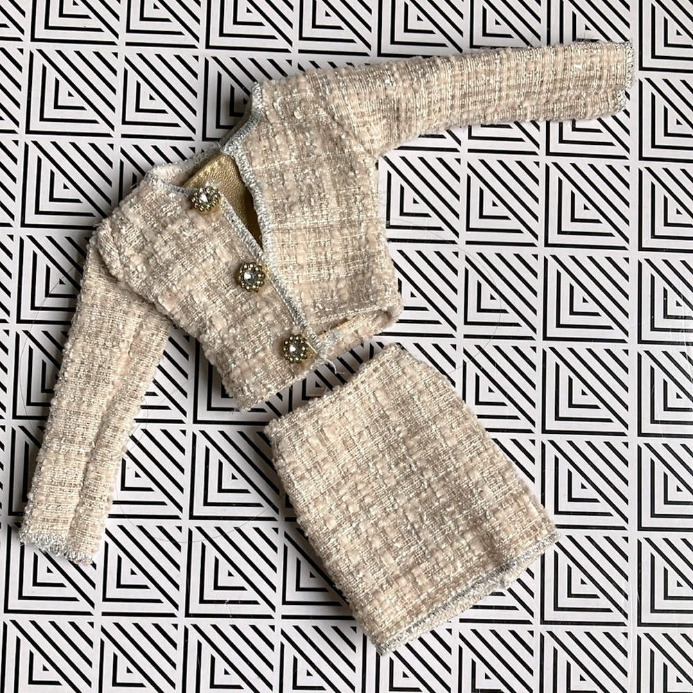 DOLL CLOTHES: TWEED JACKET, SKIRT, & CROP TOP